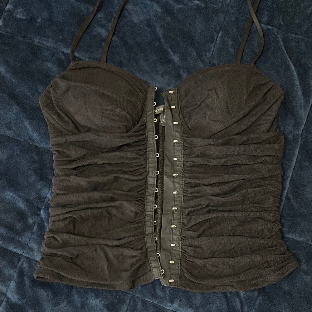 Black Ruched Bustier Top